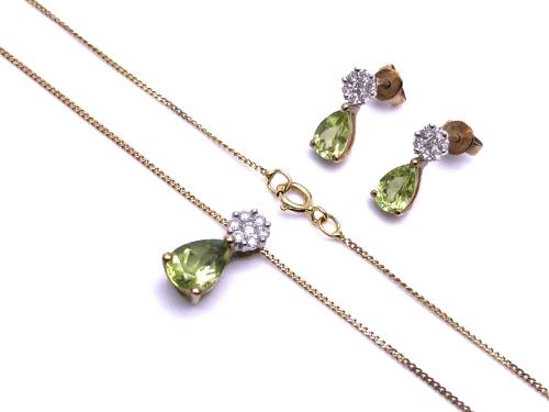 9ct Gold Peridot & Diamond Matching Set