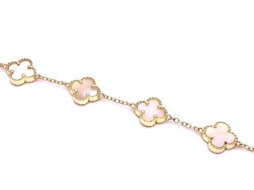 Gold Plated Mother Of Pearl 5 Clover Bracelet