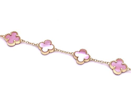 Silver Gold Plated 5 Pink Clover Bracelet