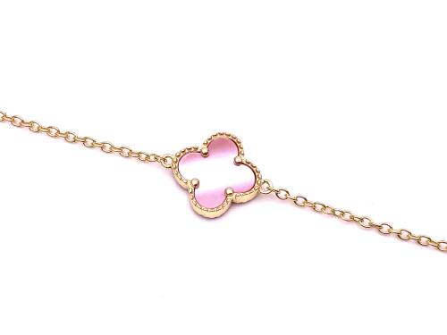 Silver Gold Plated Pink Clover Bracelet