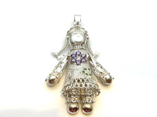 Silver CZ Ragdoll Pendant 65x30mm