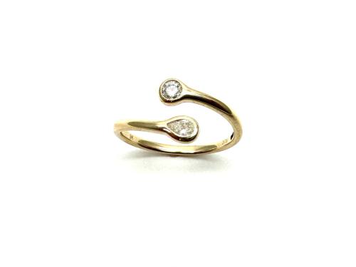 9ct Yellow Gold Diamond 2 Stone Torque Ring