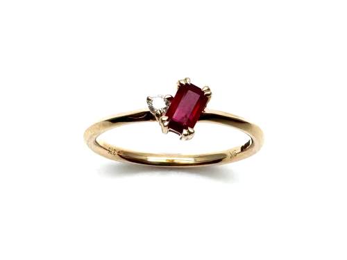 9ct Yellow Gold Ruby & Diamond 2 Stone Ring