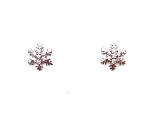 Silver CZ Snowflake Stud Earrings