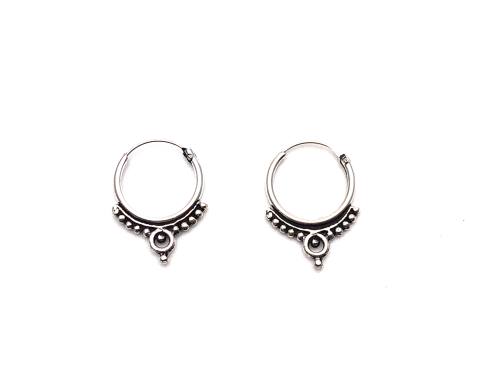 Silver Ornate Sleeper Hoop Earrings