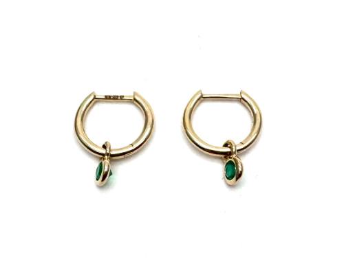 9ct Yellow Gold Emerald Drop Hoop Earrings