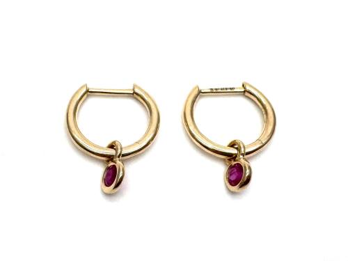 9ct Yellow Gold Ruby Drop Hoop Earrings