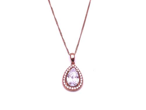 9ct Rose Gold CZ Pendant & Chain