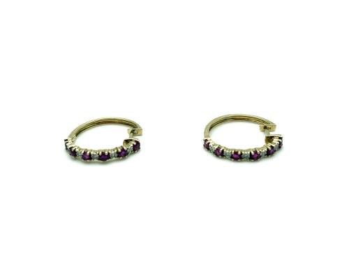 9ct Ruby & Diamond Hoop Earrings