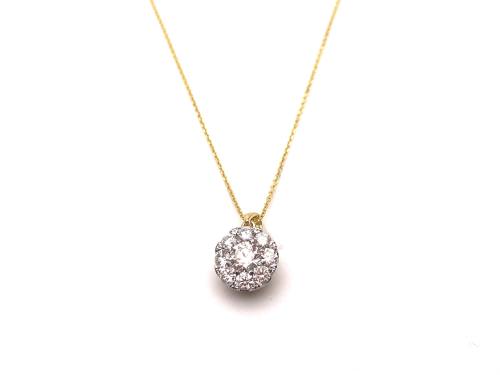 18ct Yellow Gold Diamond Cluster Pendant & Chain