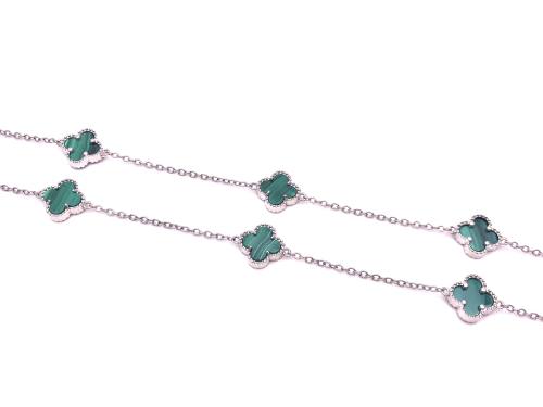 Silver Multi Green Clover Necklet 28 Inch