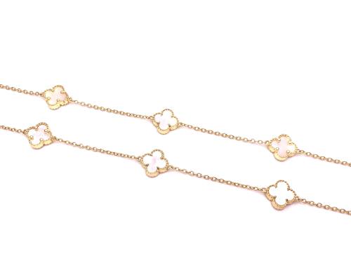 Gold Plated Mother Of Pearl Clover Necklet 28 Inch