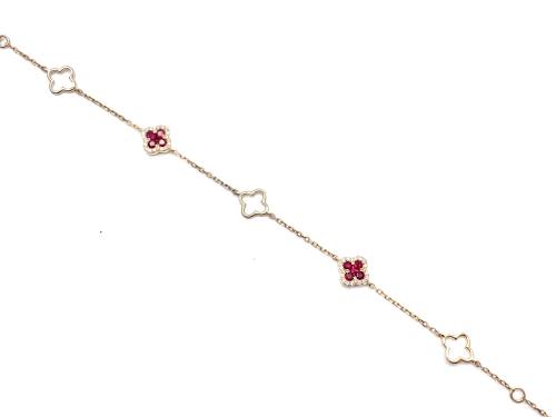 9ct Yellow Gold Ruby & Diamond Clover Bracelet