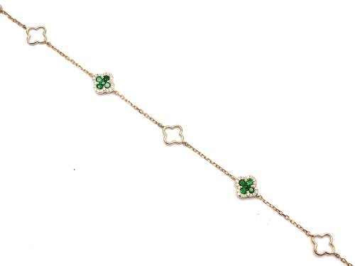 9ct Yellow Gold Emerald & Diamond Clover Bracelet