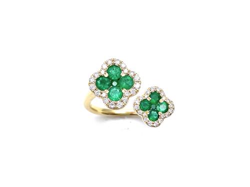 18ct Yellow Gold Emerald & Diamond Double Ring