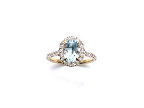 9ct Yellow Gold Blue Topaz & Diamond Ring