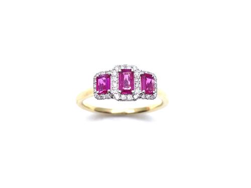 18ct Yellow Gold Ruby & Diamond 3 Stone Ring