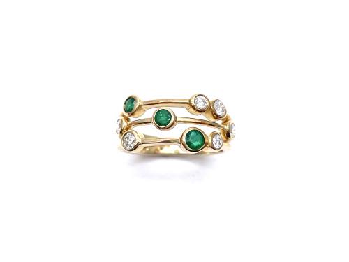 9ct Yellow Gold Emerald & Diamond Bubble Ring