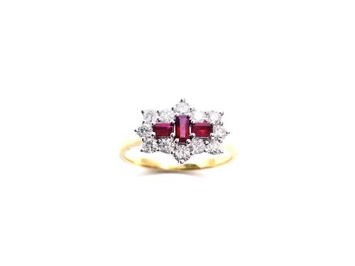 18ct Yellow Gold Ruby & Diamond Cluster Ring