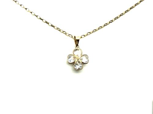 9ct CZ Four Leaf Clover Pendant & Chain