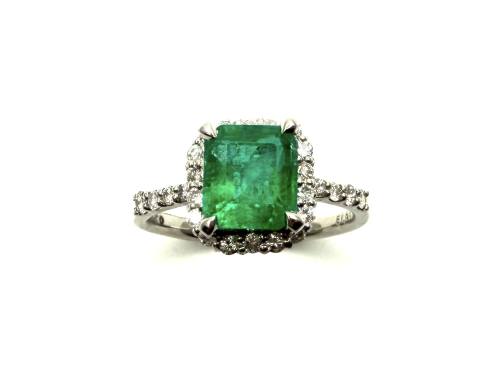 Platinum Emerald & Diamond Cluster Ring 1.60ct