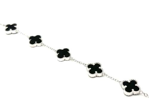 Silver Black 5 Clover Bracelet 6.5 to 7.5 Inch