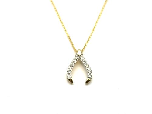 9ct Yellow Gold Diamond Wishbone Pendant & Chain