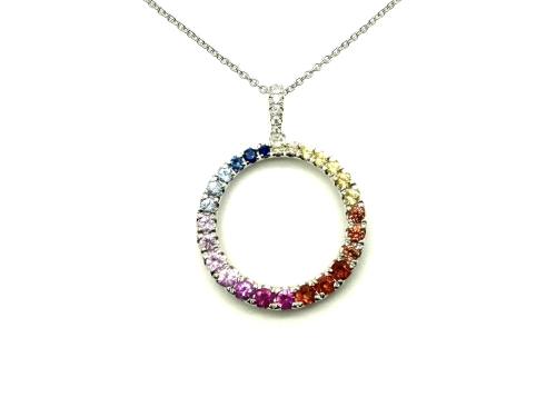 9ct Multi Sapphire & Diamond Pendant & Chain