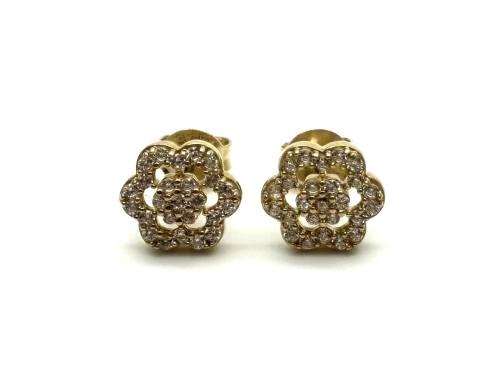 9ct Yellow Gold CZ Daisy Halo Stud Earrings