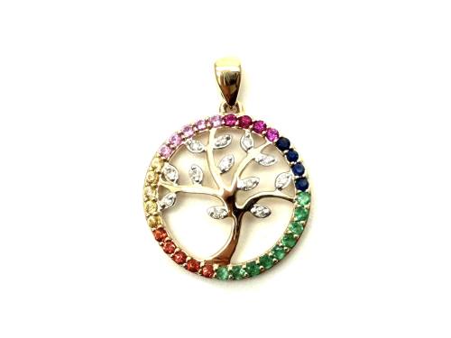 9ct Yellow Gold Multi Stone Tree Of Life Pendant