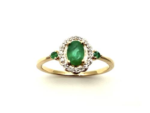 9ct Yellow Gold Emerald & Diamond Halo Ring