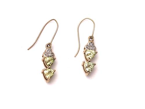 9ct Green Garnet & Diamond Earrings