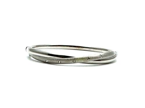 9ct White Gold CZ Crossover Bangle