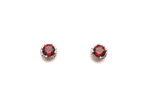 9ct Yellow Gold Garnet & Diamond Cluster Earrings