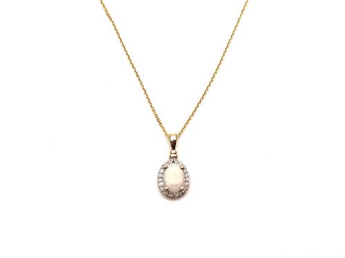 9ct Opal & Diamond Cluster Pendant & Chain