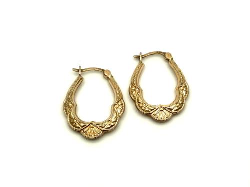 9ct Yellow Gold Patterned Hoop Earrings