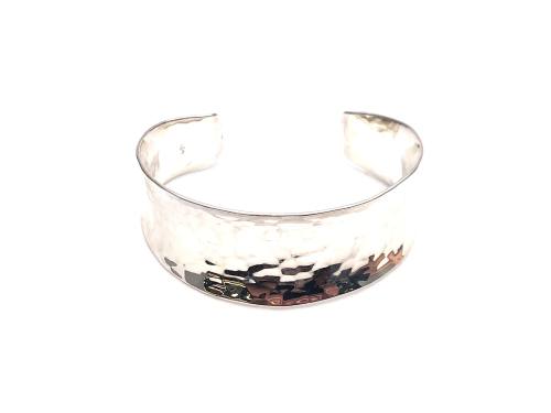 Silver Hammered Effect Wide Torque Bangle