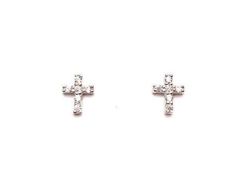 Silver CZ Cross Stud Earrings