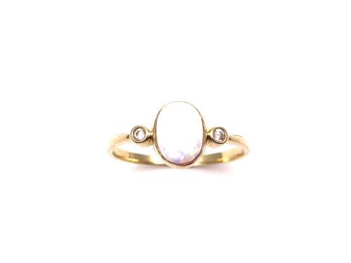 9ct Yellow Gold Created Opal & CZ Ring