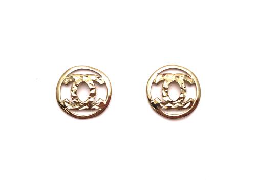 9ct Yellow Gold Double CC Round Stud Earrings