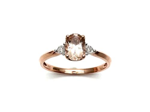 9ct Rose Gold Morganite & Diamond 3 Stone Ring