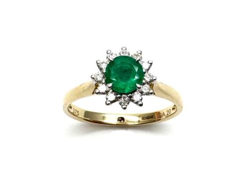 9ct Yellow Gold Emerald & Diamond Halo Ring