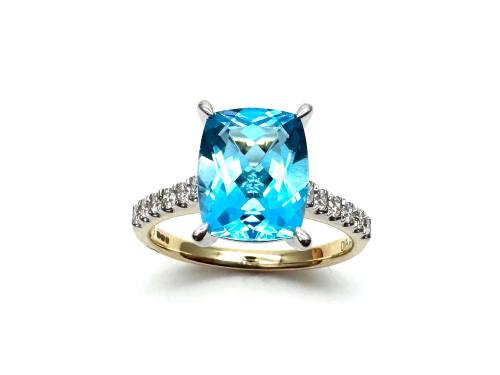 9ct Yellow Gold Blue Topaz & Diamond Ring