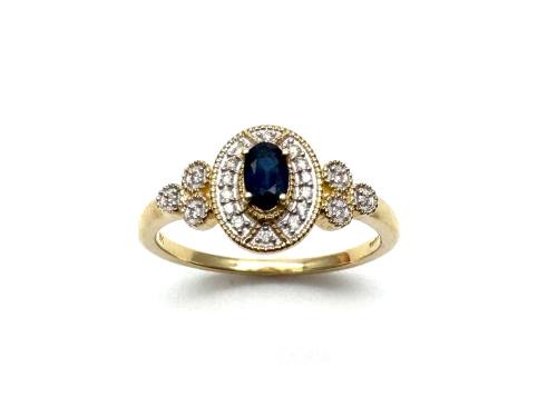 9ct Yellow Gold Sapphire & Diamond Halo Ring