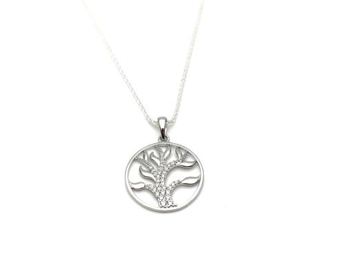 Silver Tree of Life CZ Pendant and Chain