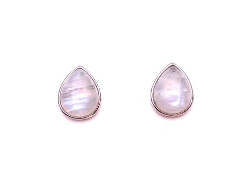 Silver Teardrop Moonstone Stud Earrings