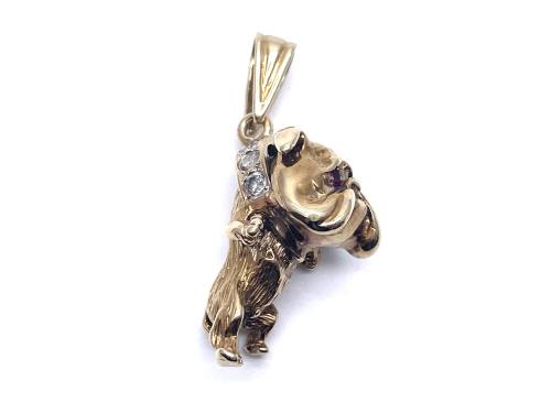 9ct Yellow Gold CZ Bulldog Pendant