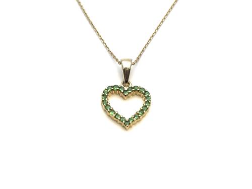 9ct Yellow Gold Tsavorite Heart Pendant & Chain