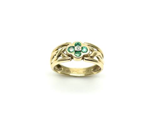 9ct Emerald & Diamond Flower Ring