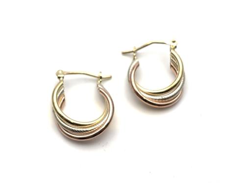 9ct 3 Colour Gold Twisted Hoop Earrings